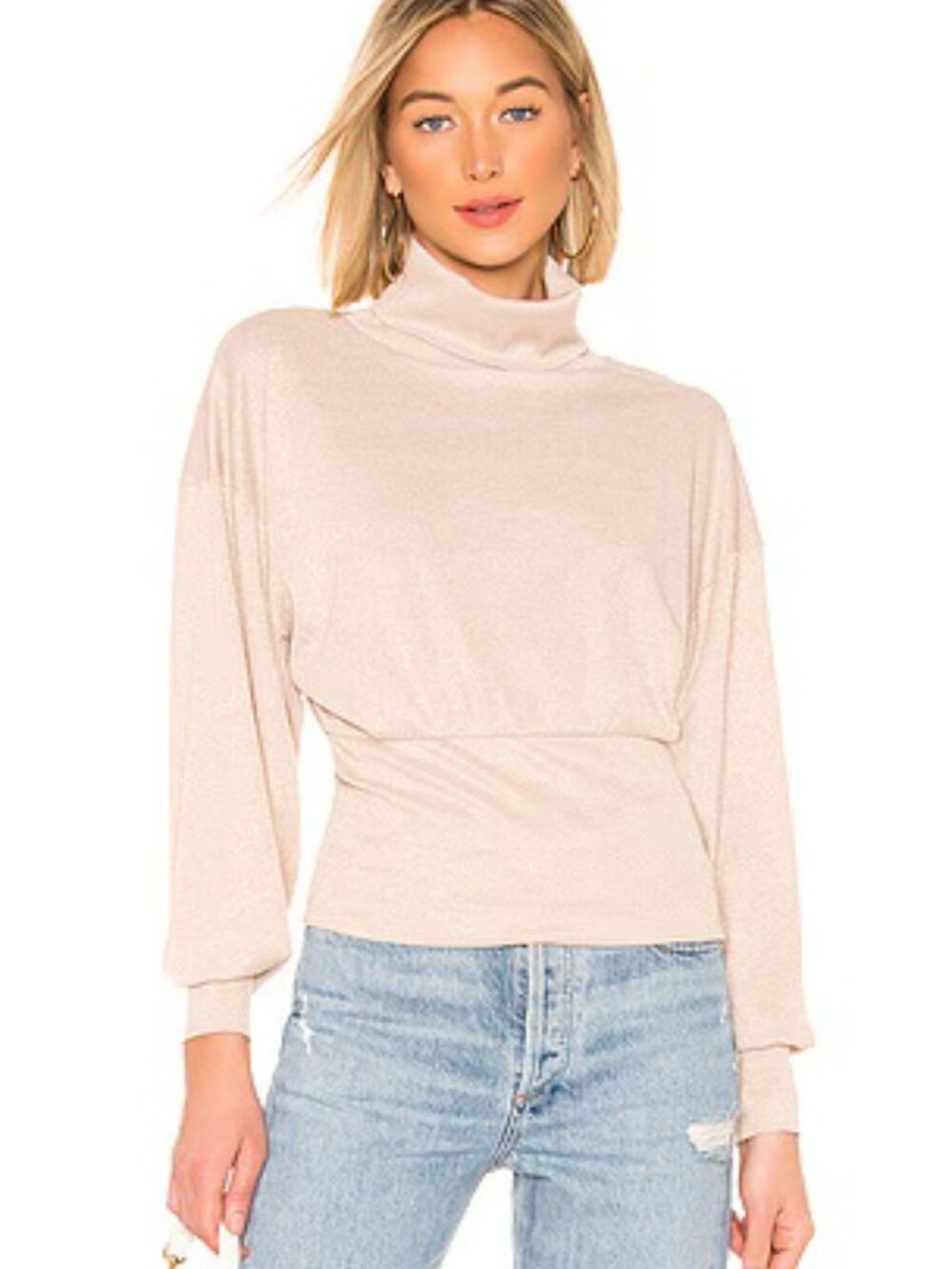Free People Ivory Metallic Glam Turtleneck Sweater